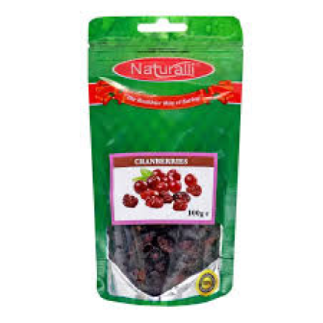 NATURALLIWHOLE DRIED CRANBERRIES 100G